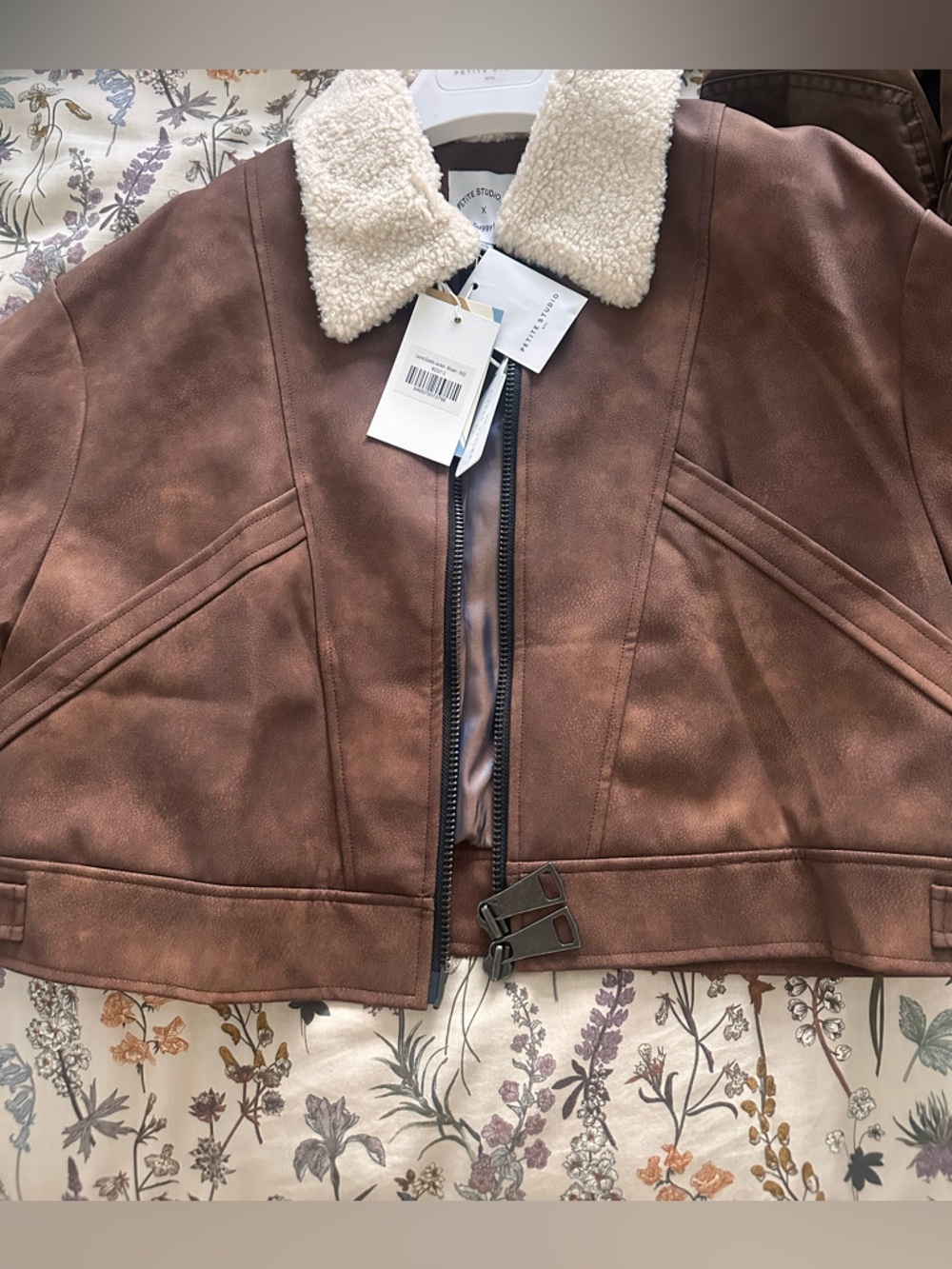 Petite Studio Brown Jacket with Cream Sherpa Collar